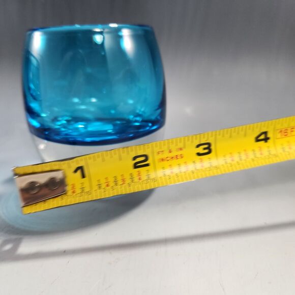 NEW Crate & Barrel Thick Turquoise Votive Holders Set 2 Clear Glass Base Poland - Picture 6 of 7